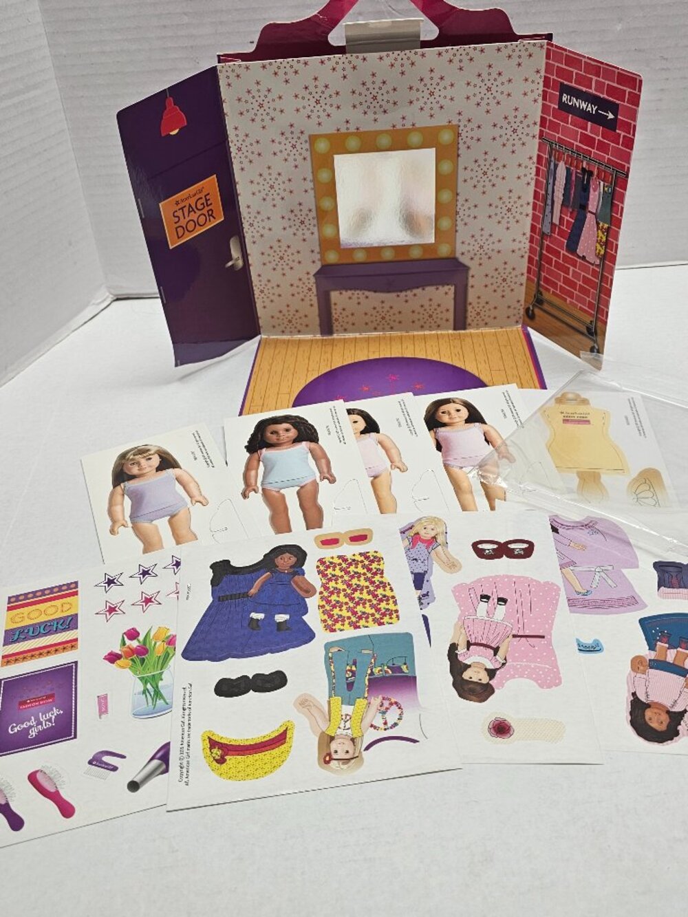 American Girl Fashion Show Stage Paper Dolls Play Set Outfits Fold Out Cardboard